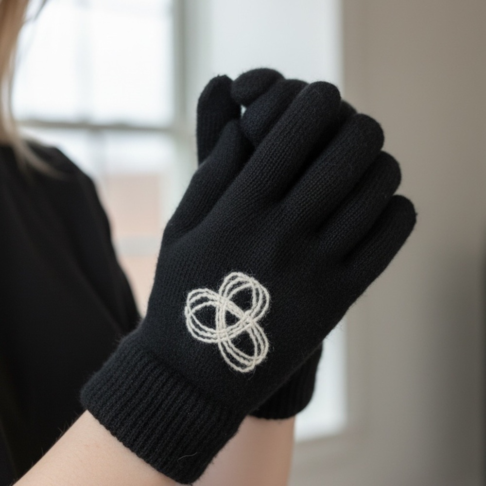 TNA Black Gloves with White Embroidery - Picture 3 of 6